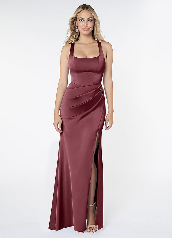 Azazie Mero Brautjungfernkleider Meerjungfrau-Linie Plissee Stretch-Satin Kleid Wüstenrose image1