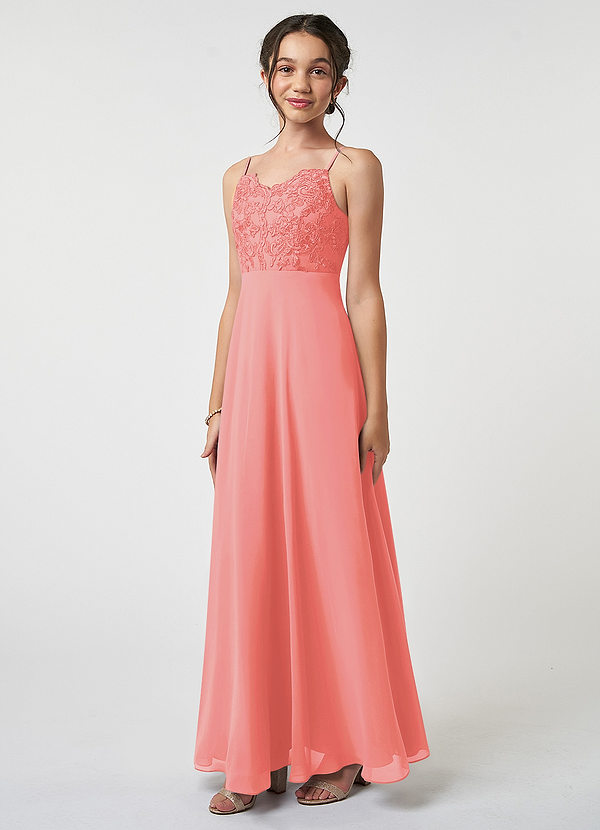Azazie Sonya Junior A-Linie Spitze Chiffon Kleid Koralle image1