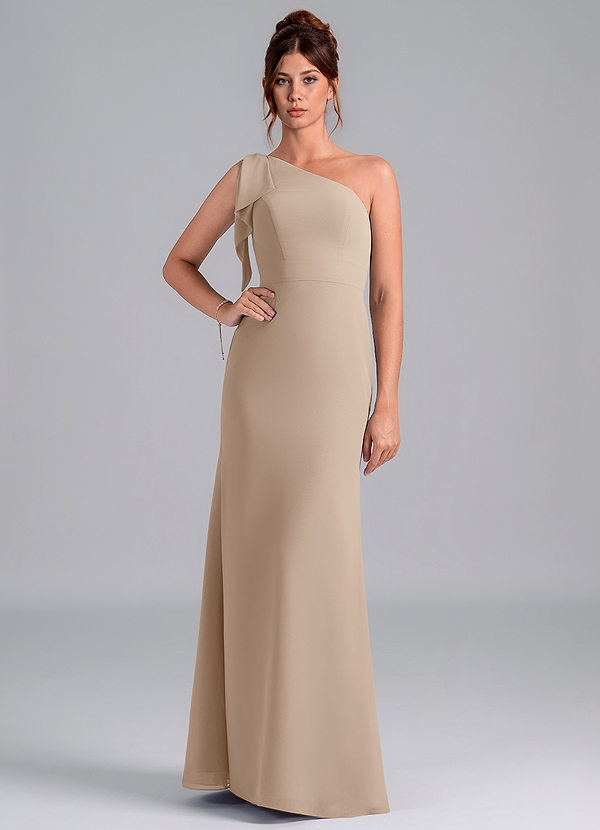 Azazie Rinna Bridesmaid Dresses Taupe Mermaid One Shoulder Chiffon Dress image1