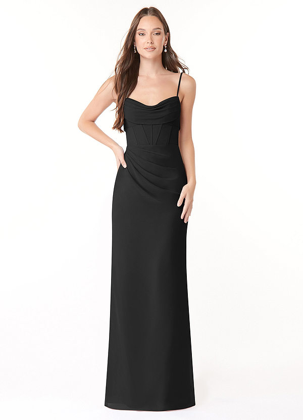 Azazie Mai Bridesmaid Dresses Black Fitted Pleated Chiffon Dress image1