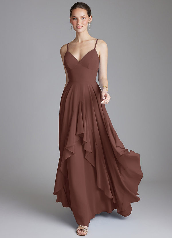 Azazie Zaina Bridesmaid Dresses Espresso A-Line Chiffon Dress image1