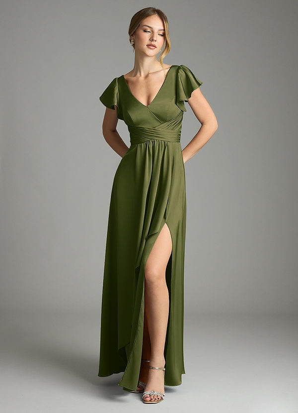 Omari Bridesmaid Dresses Bright Olive A-Line Stretch Satin Dress image1