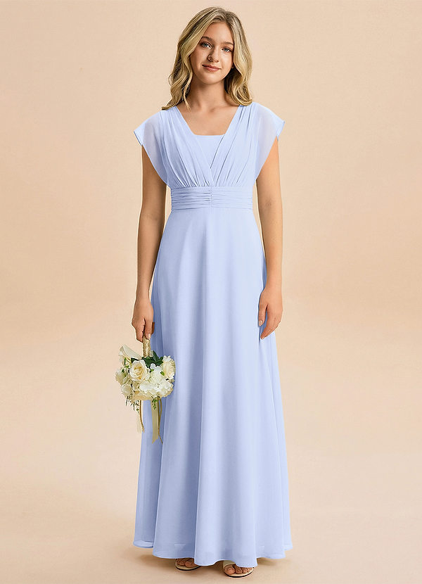 Azazie Soline Junior Linia A Pofałdowany Szyfon Długość podłogi Młodsza druhna Sukienka image1