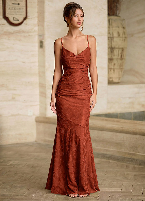 Leahenmo Auburn Textured Floral Jacquard Prom Dress image1