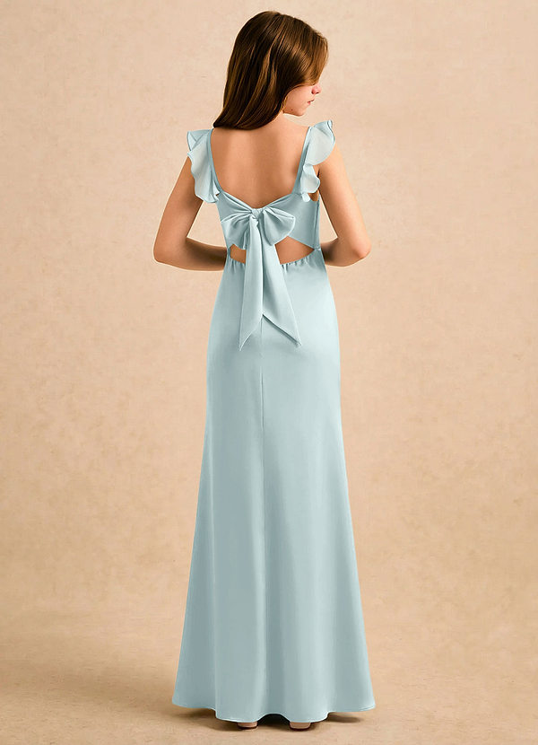 Azazie Novalie Girls Formal Bloemenmeisjes Jurken Zeemeermin Jurk van Stretch Satijn Boog De Nevel image1
