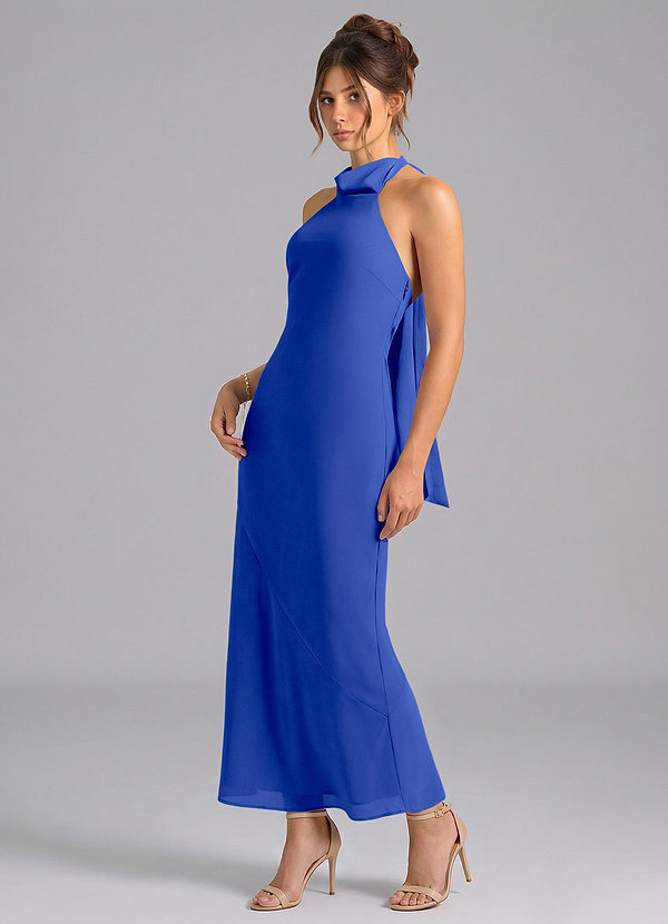Azazie Velli Bridesmaid Dresses Royal Blue Mermaid High Neck Chiffon Dress image1
