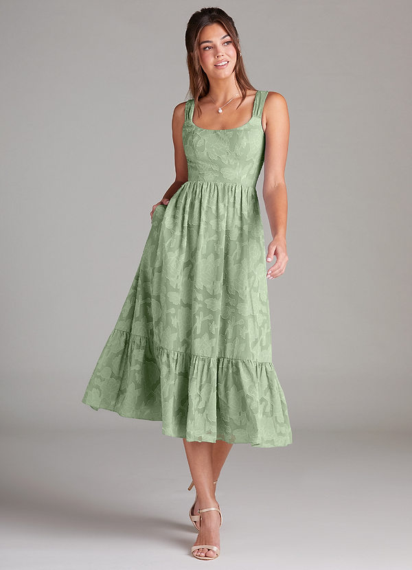 Azazie Alissa Brautjungfernkleider A-Linie mit Taschen Blumen-Burnout Kleid Staubiger Salbeigrün image1