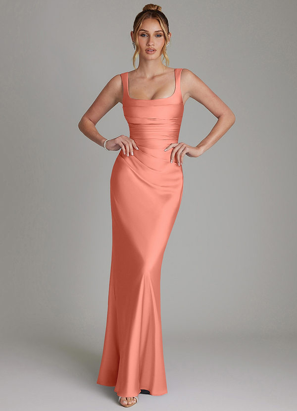 Azazie Agustina Brudtärneklänningar Klä av Sjöjungfru i Stretch Satin Korsett Laxrosa image1