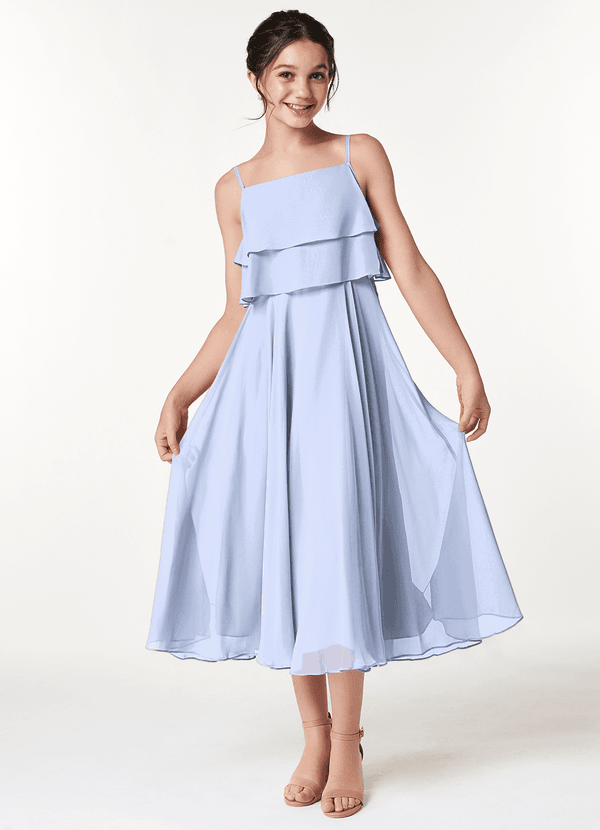 Azazie Ensley Junior Abito A-Line in Chiffon Plissettato Ghiaccio image1