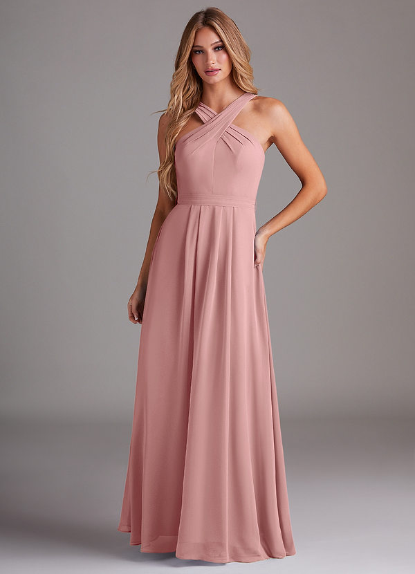 Azazie Dixie Bridesmaid Dresses Dusty Rose A-Line Halter Pleated Chiffon Dress image1