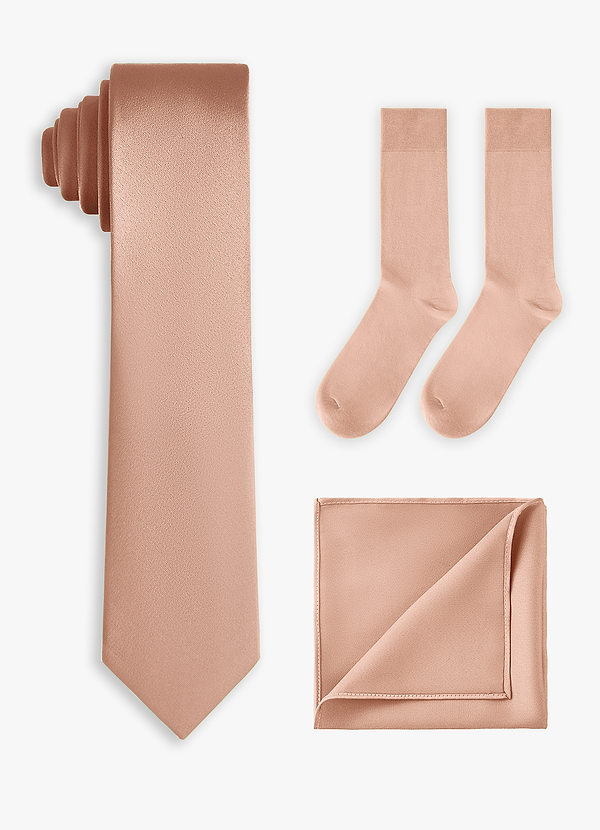 front Conjunto de corbata fina de satén elástico, pañuelo de bolsillo y calcetines a juego