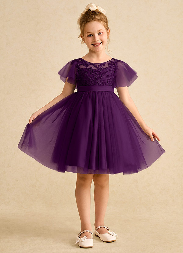 Azazie Queenie Robes de Fillette d'Honneur Robe Trapèze en Dentelle Grain De Raisin image1