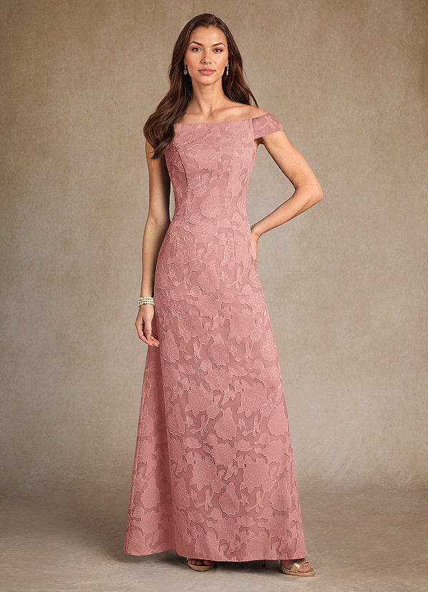Azazie Moore Mother of the Brides Dresses Rosette A-Line Boatneck Floral Burnout Dress image1