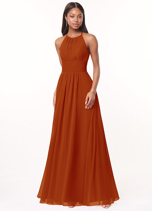 Azazie Bonnie Bridesmaid Dresses Paprika A-Line Keyhole Ruched Chiffon Dress image1