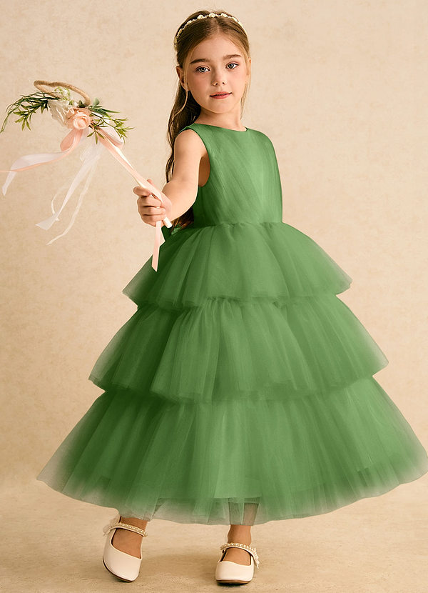 Azazie Marshmallow Flower Girl Dresses Basil Ball-Gown Bow Tulle Dress image1