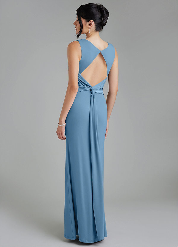 Azazie Ariel Bridesmaid Dresses Steel Blue Mermaid Square Neckline Premium Stretch Jersey Dress image1