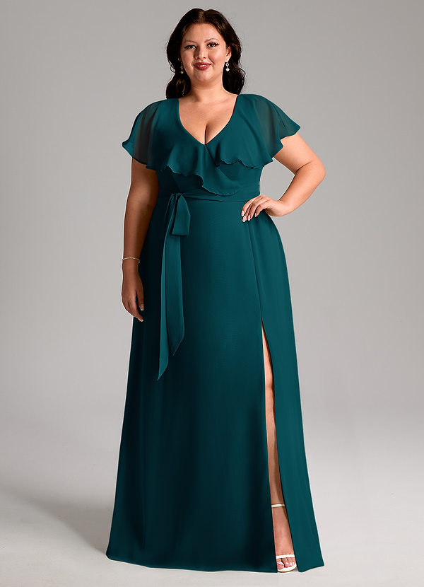 Azazie Lainey Vestidos Dama de Honor Vestido de Pino de Gasa de Corte en A con Con bolsillos image1