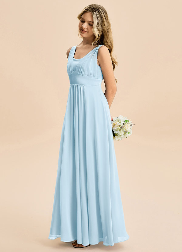 Azazie Odette Junior Vestido de Azul Cielo de Gasa de Corte en A con Escote de Corazón image1