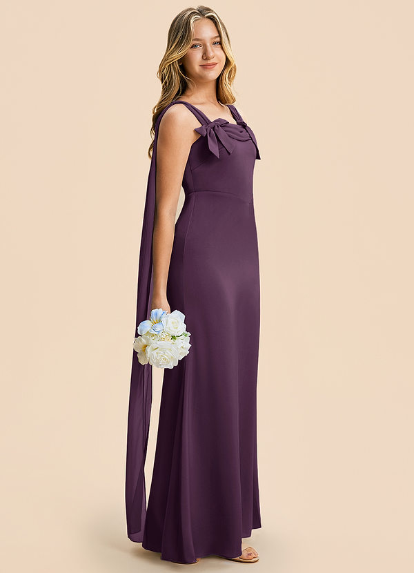 Azazie Chelsea Junior Plum Sheath Pleated Stretch Satin Dress image1