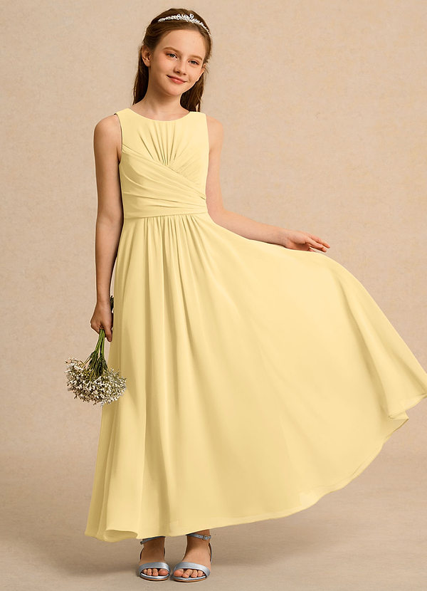 Azazie Ducky Girls Formal Flower Girl Dresses Butter A-Line Pleated Chiffon Dress image1