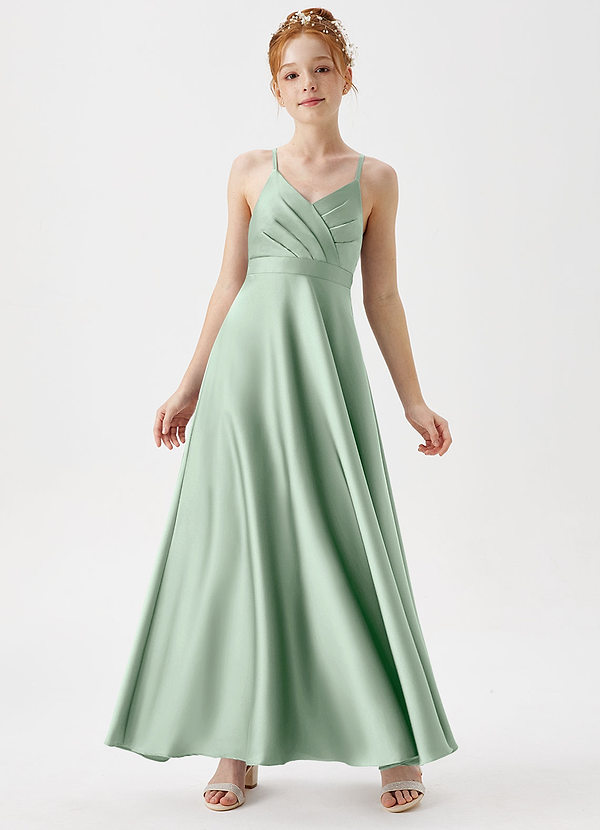 Azazie Avelina Junior A-Linie Plissee Stretch-Satin Kleid Agave image1