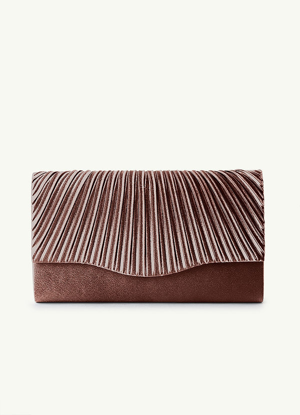 front Farblich passende Clutch aus plissiertem Metallic-Satin