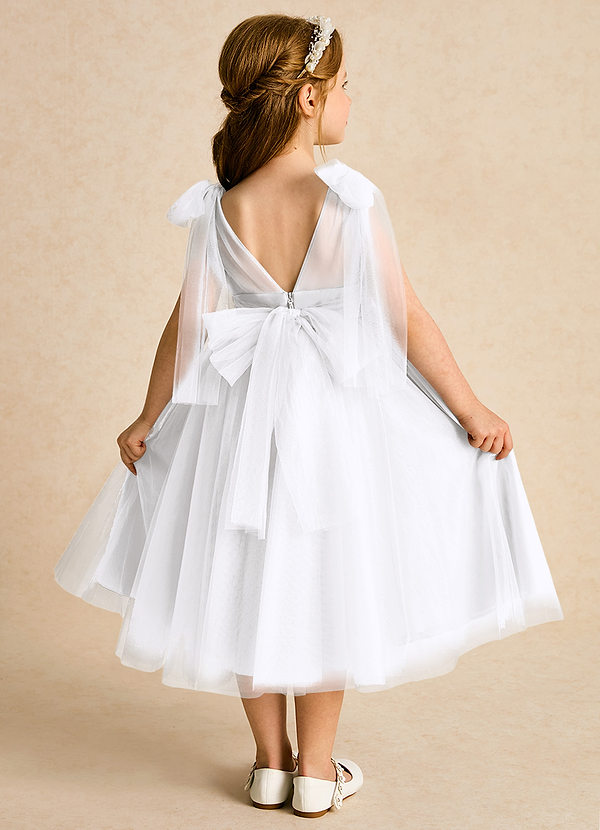 Azazie Dori Robes de Fillette d'Honneur Robe Trapèze en Tulle Rayé Blanc image1