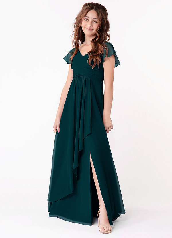 Azazie Omari Junior Pine A-Line Ruched Chiffon Dress image1