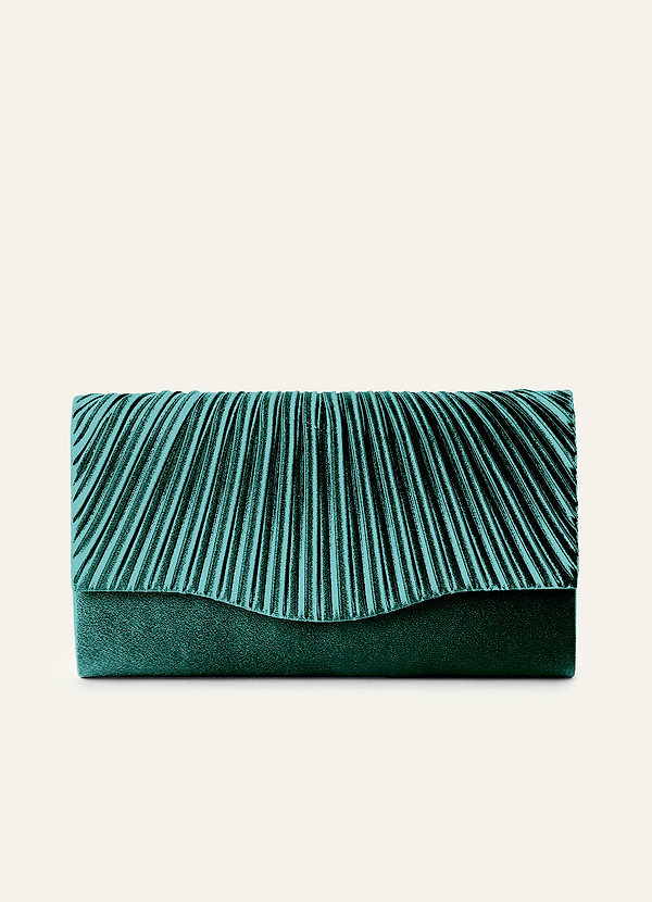 front Matching Color Pleated Metallic Satin Envelope Clutch