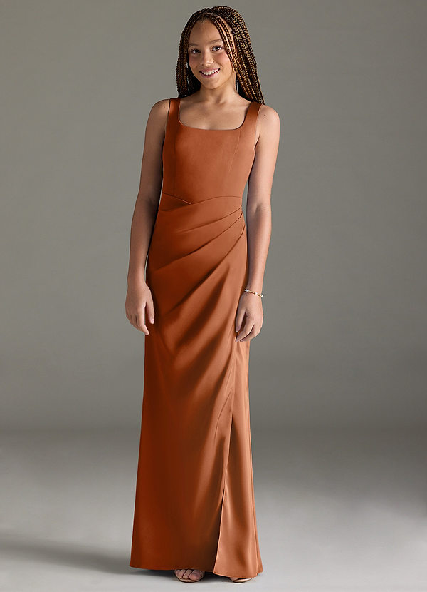 Azazie Mero Junior Copper Mermaid Pleated Stretch Satin Dress image1