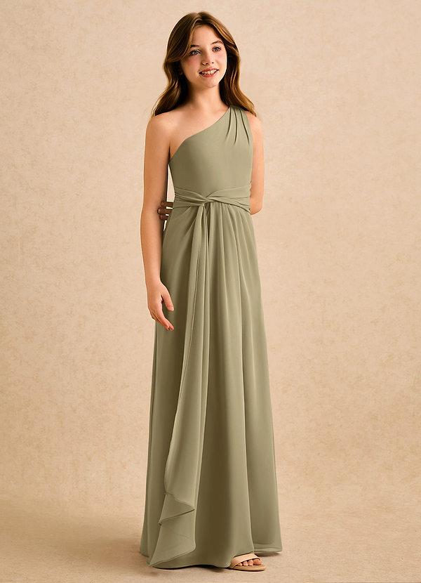 Azazie Tilda Girls Formal Bloemenmeisjes Jurken Kolom Jurk van Chiffon One-Shoulder Mosgroen image1