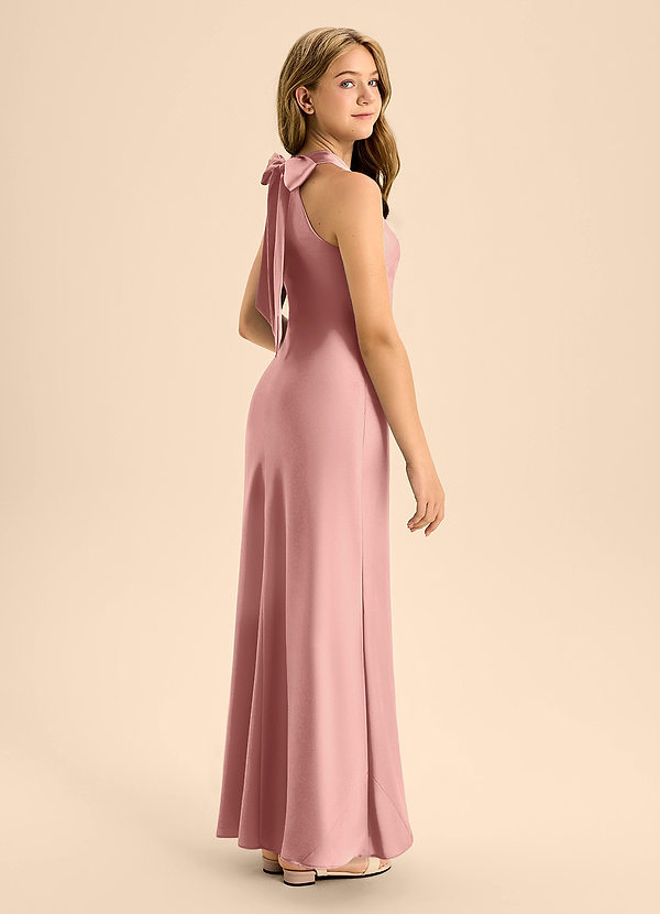 Azazie Doretta Junior Rosette A-Line Pleated Stretch Satin Dress image1