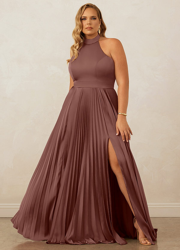 Christian Siriano Bridal for Azazie 1007 Bridesmaid Dresses Espresso A-Line Pleated Stretch Satin Dress image1
