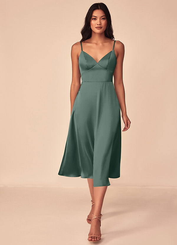 Azazie Dottie Bridesmaid Dresses Sea Moss A-Line Stretch Satin Dress image1