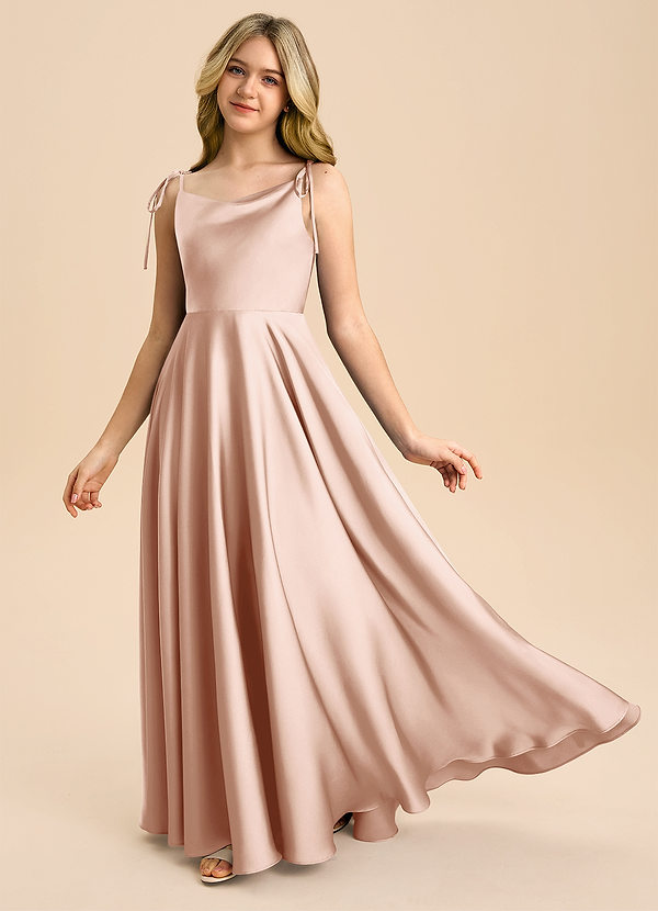 Azazie Popsy Junior A-Linie Schleifen Stretch-Satin Kleid Roségold image1