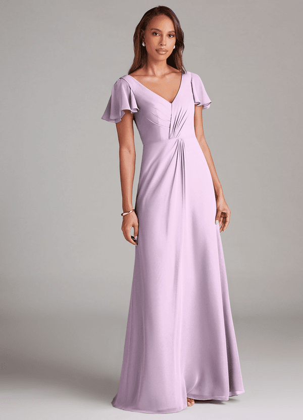 Azazie Soren Bridesmaid Dresses Frosted Lilac A-Line Ruched Chiffon Dress image1