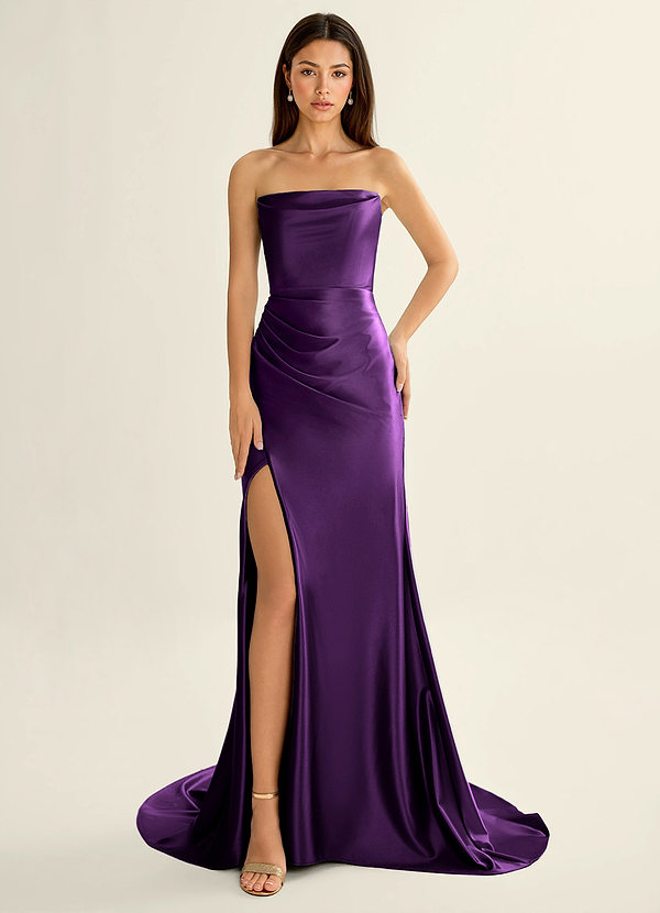 Philomena Uva Vestido de fiesta de sirena de satén elástico con corsé image1