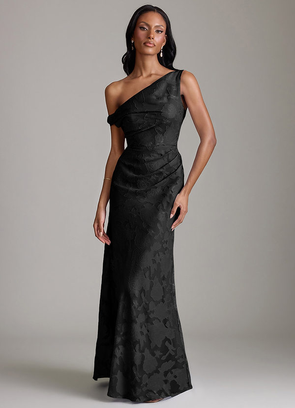 Azazie Emerson 신부 들러리 드레스 인어 오프 더 숄더 플로럴 번아웃 바닥 길이 드레스 image1