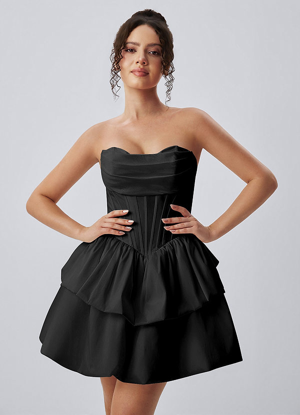 Noelle Black Strapless Corset Layered Poplin Mini Dress image1