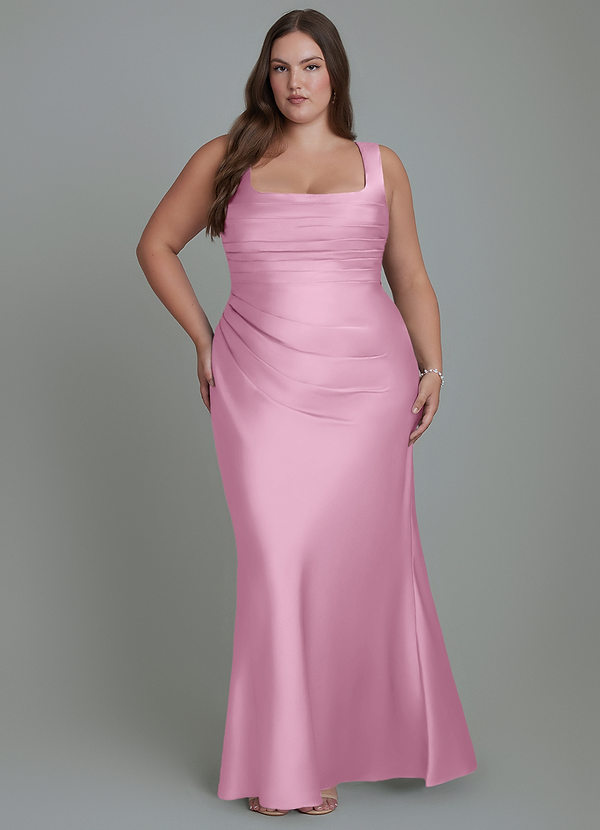 Azazie Agustina Bridesmaid Dresses Candy Pink Mermaid Corset Stretch Satin Dress image1