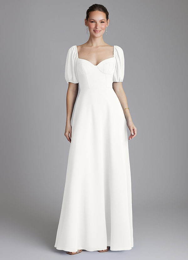 Azazie Fatima Bridesmaid Dresses White A-Line with Pockets Chiffon Dress image1