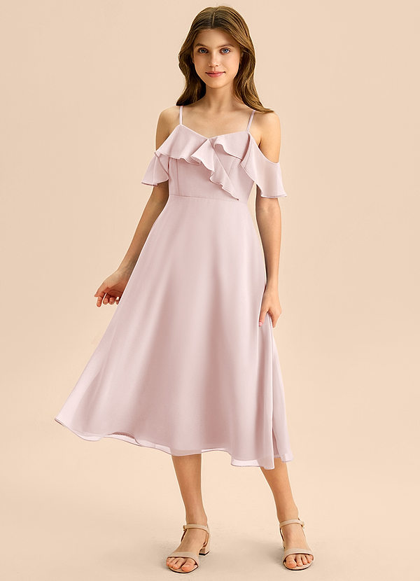 Azazie Kamilla Junior Abito A-Line in Chiffon a Spalla Scoperta Rosa Rossore image1