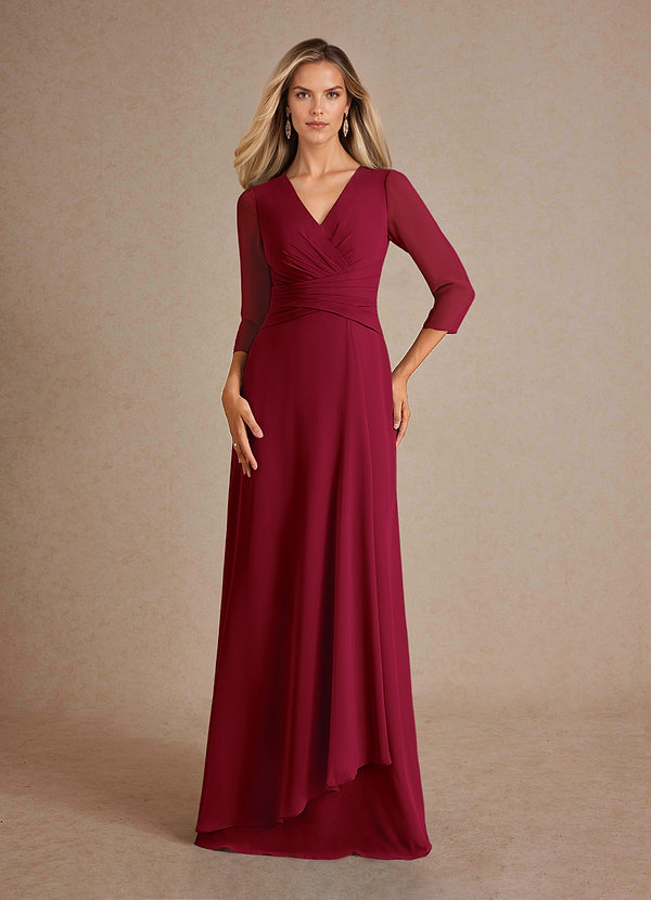 Azazie Mayfield Mother of the Brides Dresses Burgundy A-Line Pleated Chiffon Dress image1