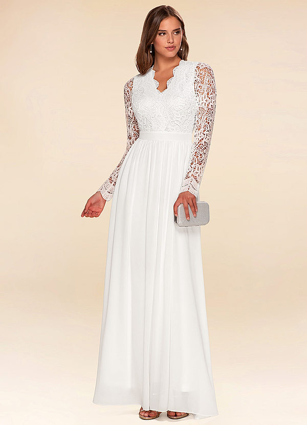 Marvelous White Long Sleeve Lace Maxi Dress Dresses Azazie