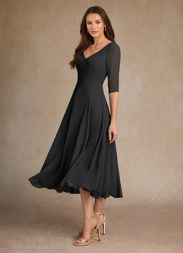 Azazie Durant Mother of the Brides Dresses Black A-Line Pleated Chiffon Dress image1