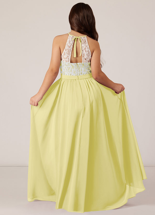 Azazie Fahari Junior Lemon Sorbet A-Line Lace Chiffon Dress image1