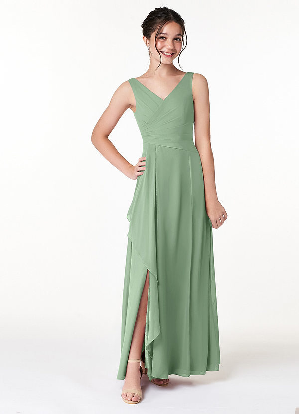 Azazie Kori Junior Matcha A-Line Ruched Chiffon Dress image1