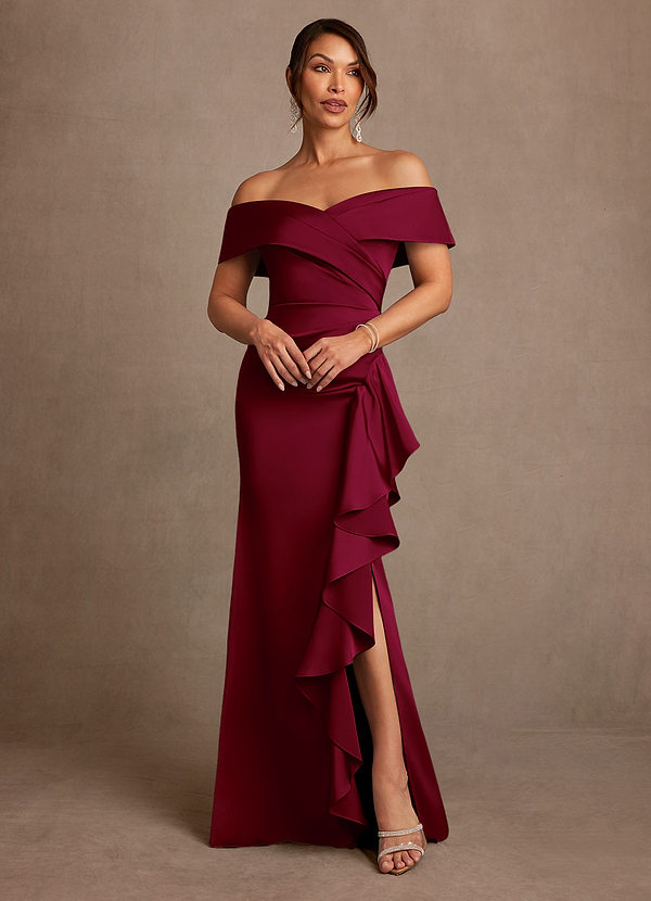 Azazie Kirsty 신부의 어머니 드레스 쉬스 오프 더 숄더 스트레치 새틴 플로어 길이 드레스 image1