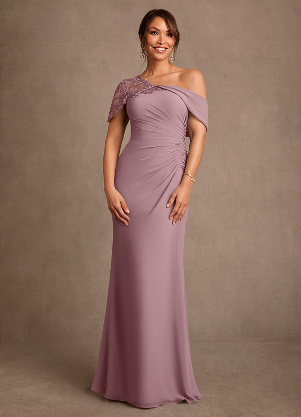 Azazie Sally Vestidos de Madre de la Novia Vestido de Rosa Polvorienta de Gasa de Corte Recto con Encaje image1