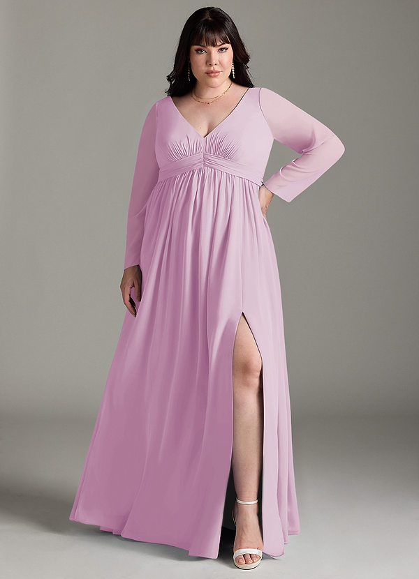 Azazie Teton Maternity Bridesmaid Dresses A-Line Long Sleeve Chiffon Floor-Length Dress image1